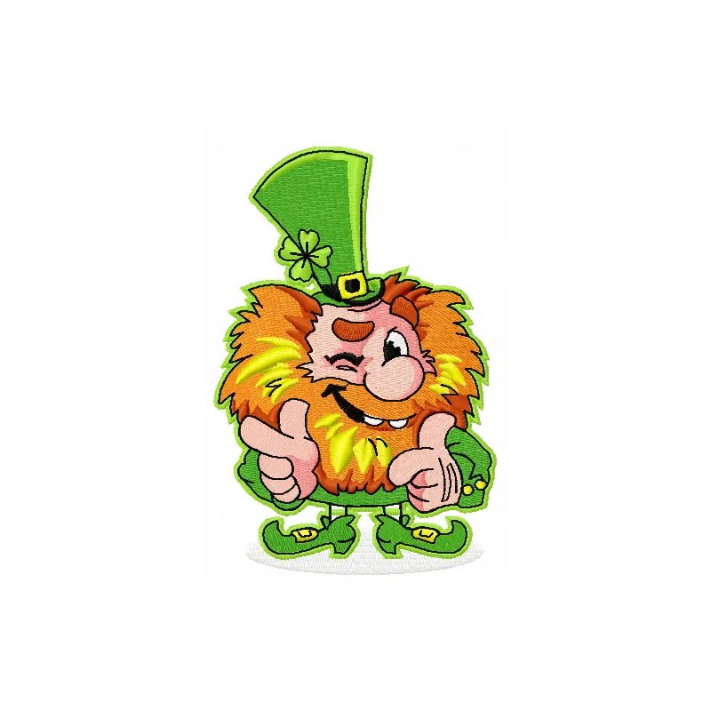Leprechaun embroidery design showcasing a cheerful leprechaun with a pot of gold, perfect for St. Patrick's Day projects.