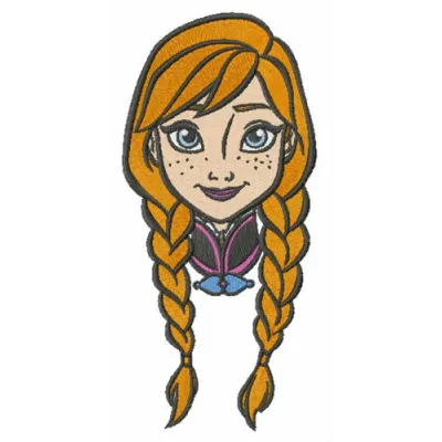 Anna face embroidery design from Frozen, showcasing intricate stitching perfect for various fabric projects.