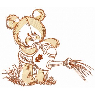Teddy bear with watering can 9 embroidery design - Embroidery Design