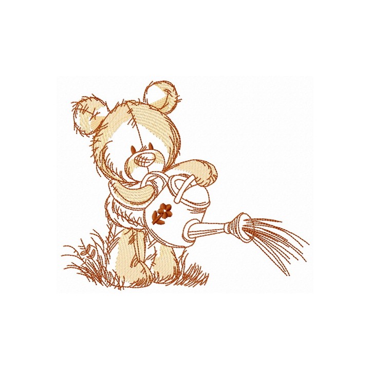 Teddy bear with watering can 9 embroidery design - Embroidery Design