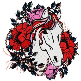 Horse roses romantic embroidery design - Embroidery Design