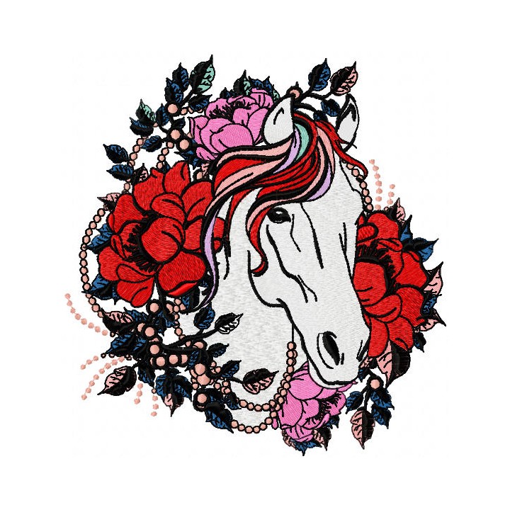 Horse roses romantic embroidery design - Embroidery Design