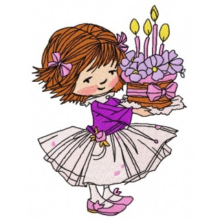 Girl's 4th birthday embroidery design - Embroidery Design