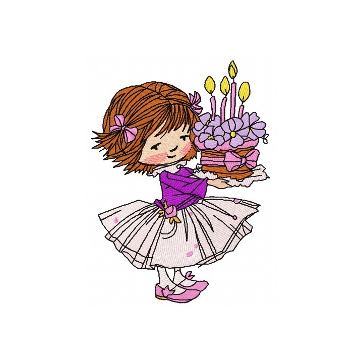 Girl's 4th birthday embroidery design - Embroidery Design