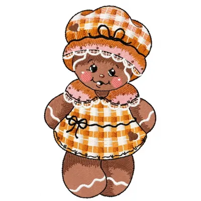 Preview of Gingerbread Granny embroidery design featuring a whimsical gingerbread figure, perfect for festive stitching.