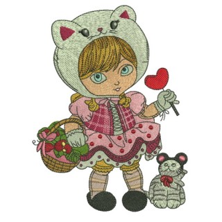 Girl in cat hat embroidery design - Embroidery Design