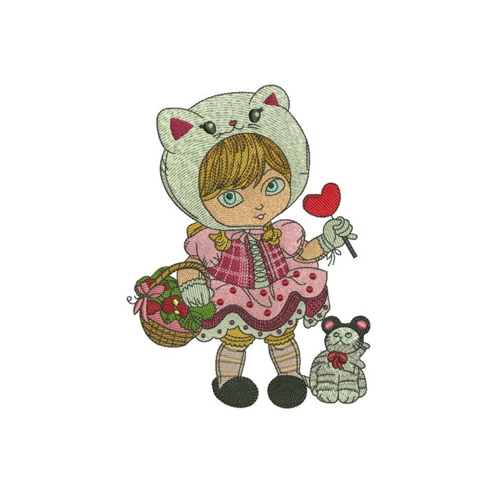 Girl in cat hat embroidery design - Embroidery Design
