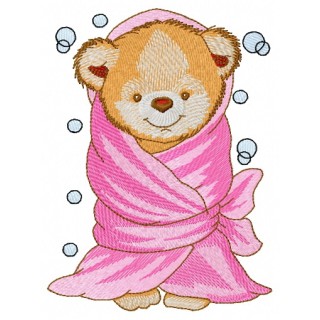 Teddy bear with bath towel embroidery design - Embroidery Design