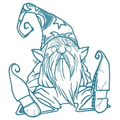 Tiny wizard 2 embroidery design featuring a whimsical gnome, ideal for stitching on apparel and accessories.