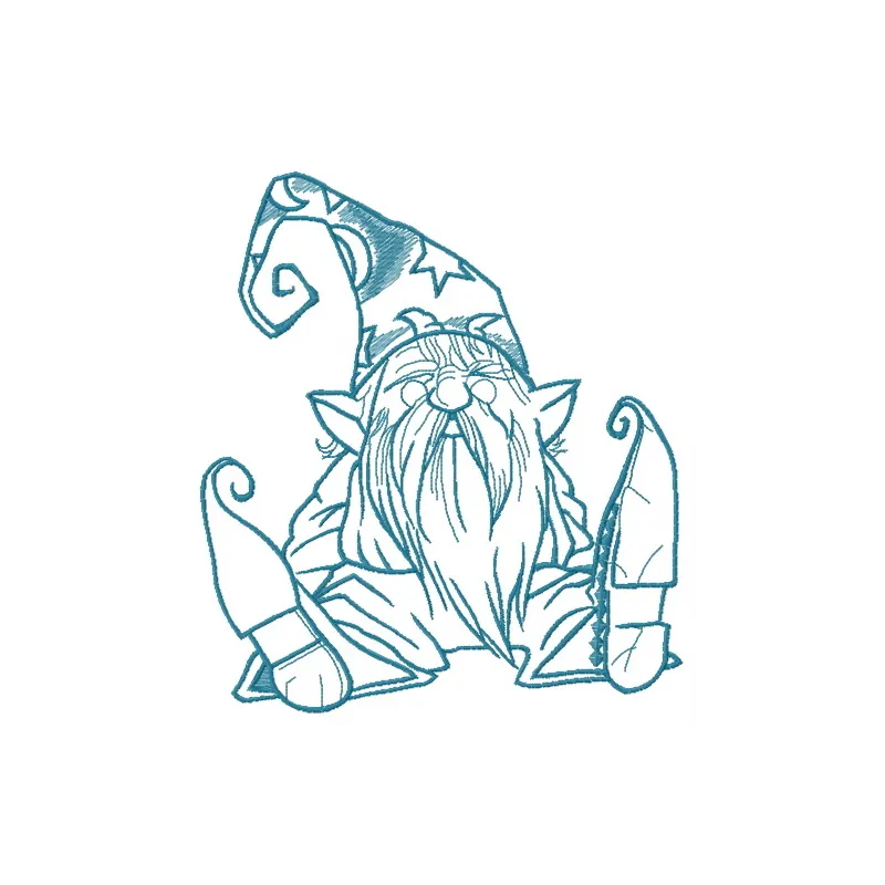 Tiny wizard 2 embroidery design featuring a whimsical gnome, ideal for stitching on apparel and accessories.