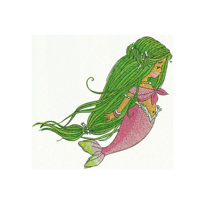 Young mermaid embroidery design - Embroidery Design