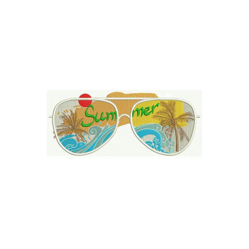 Sunglasses embroidery design featuring stylish shades, perfect for summer-themed projects like t-shirts and tote bags.