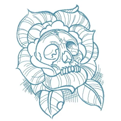 Dead rose 2 embroidery design featuring intricate skull and bones motifs, perfect for adding flair to apparel and accessorie…