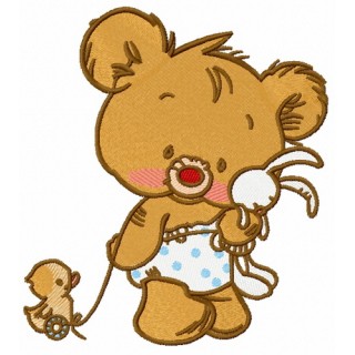 Baby bear with toy embroidery design - Embroidery Design