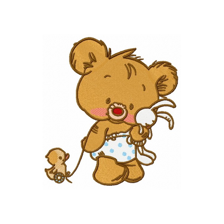Baby bear with toy embroidery design - Embroidery Design