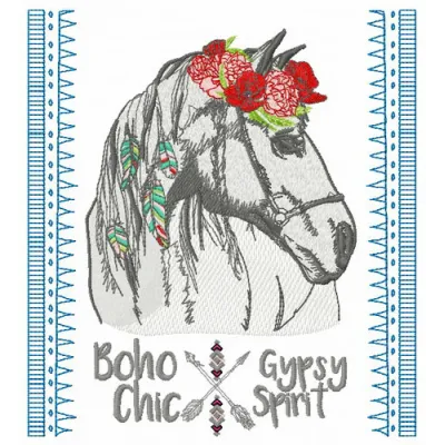 Romantic horse embroidery design preview showcasing intricate stitching patterns for creative projects.