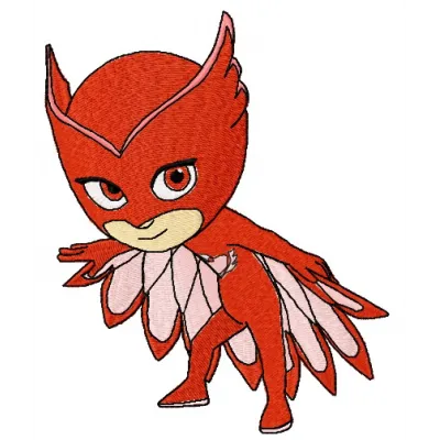 Owlette embroidery design from PJ Masks showcased in vibrant colors, ideal for stitching on t-shirts or hoodies.