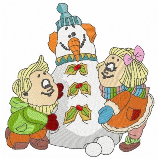 Children making snowman embroidery design - Embroidery Design