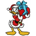 Donald Duck's present embroidery design featuring vibrant colors and playful details for creative stitching projects.