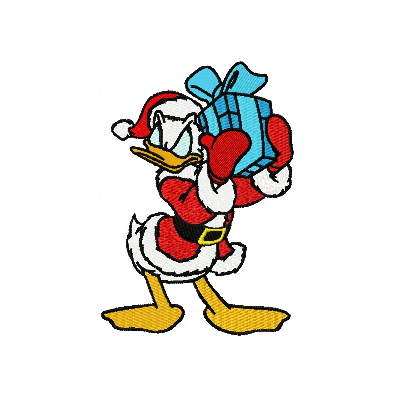 Donald Duck's present embroidery design featuring vibrant colors and playful details for creative stitching projects.