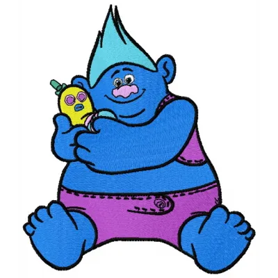 Biggie and Mr. Dinkles embroidery design featuring vibrant characters from the Trolls collection.