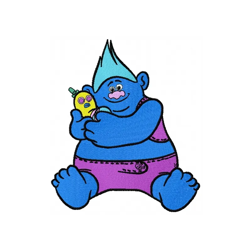 Biggie and Mr. Dinkles embroidery design featuring vibrant characters from the Trolls collection.
