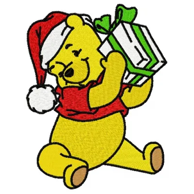 Winnie's present embroidery design featuring a festive holiday theme, perfect for Christmas stitching projects.