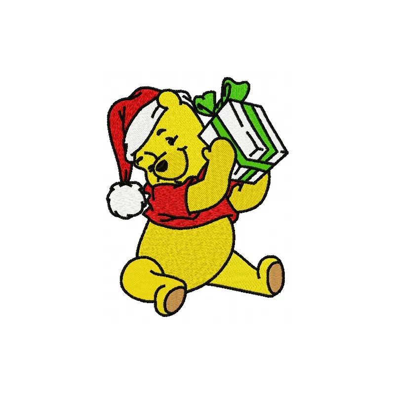 Winnie's present embroidery design featuring a festive holiday theme, perfect for Christmas stitching projects.
