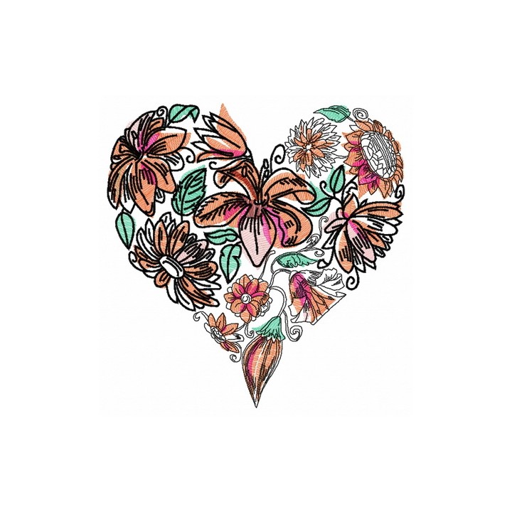 Floral heart 4 embroidery design - Embroidery Design