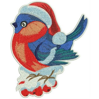 Bright bird on rowan branch embroidery design - Embroidery Design