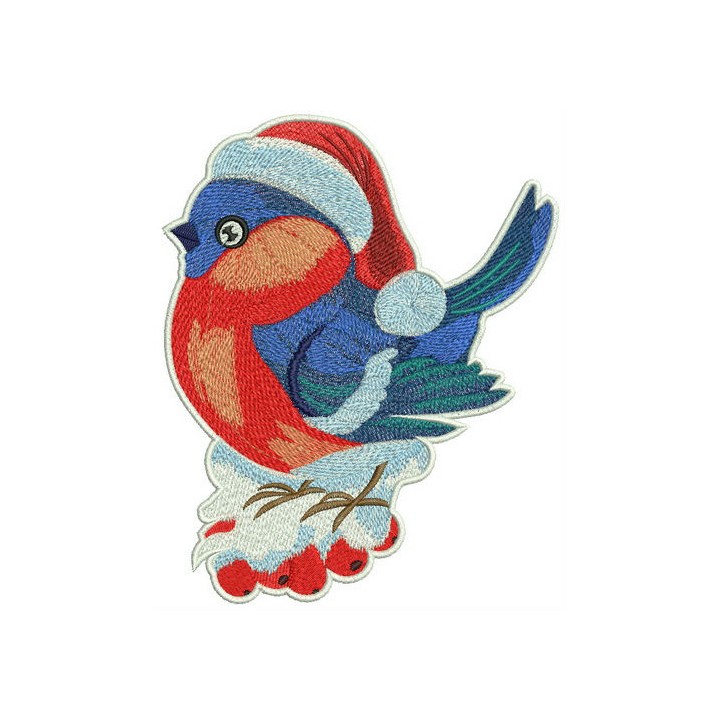 Bright bird on rowan branch embroidery design - Embroidery Design