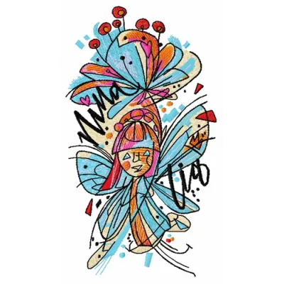 Nina Lia embroidery design featuring a whimsical fairy, perfect for stitching on t-shirts or tote bags.