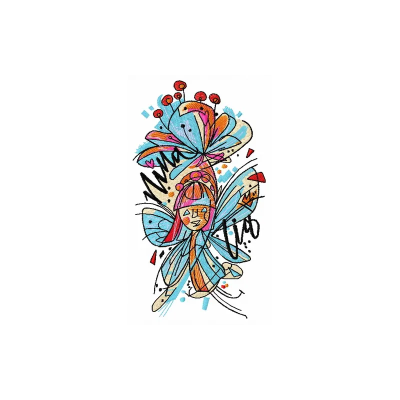 Nina Lia embroidery design featuring a whimsical fairy, perfect for stitching on t-shirts or tote bags.