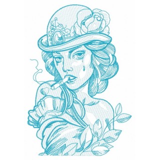 Smoking lady 2 embroidery design - Embroidery Design