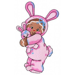 Gingerbread girl in bunny costume embroidery design - Embroidery Design