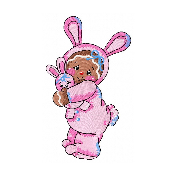 Gingerbread girl in bunny costume embroidery design - Embroidery Design