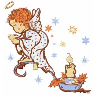Angel with Christmas candle embroidery design - Embroidery Design