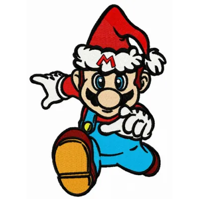 Preview of the Running for Christmas embroidery design featuring Super Mario characters in festive attire.