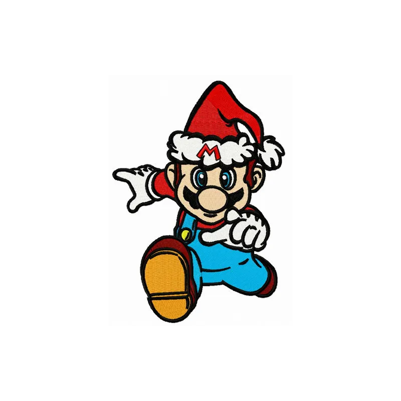 Preview of the Running for Christmas embroidery design featuring Super Mario characters in festive attire.