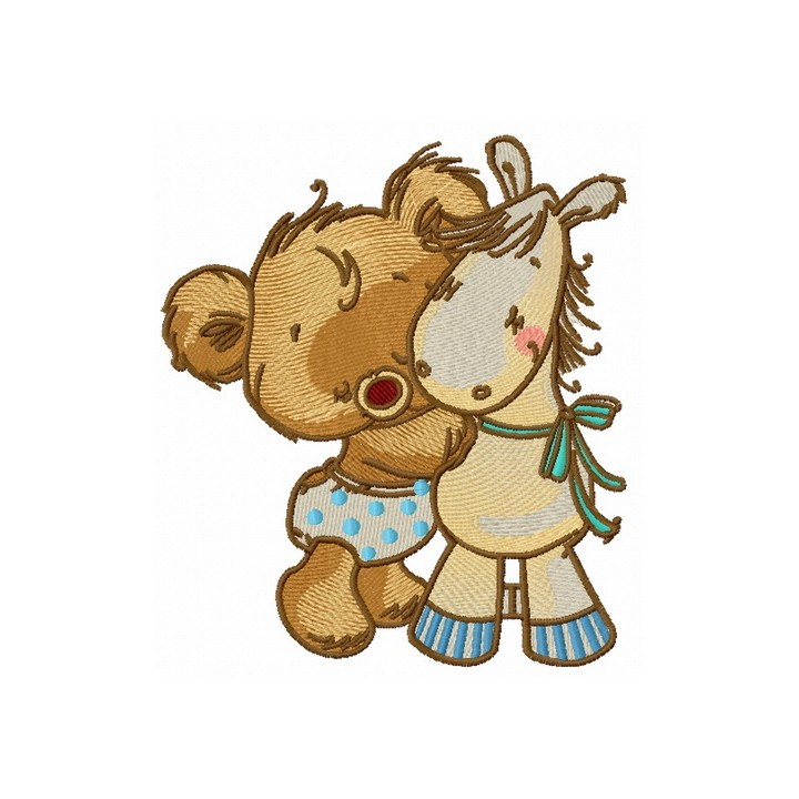 Tiny bear with pony toy embroidery design - Embroidery Design