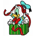 Embroidery design of Donald Duck with ribbon, showcasing a playful motif from Duck Tales for creative stitching.