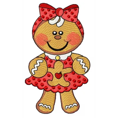 Preview of a gingerbread girl embroidery design, showcasing a delightful stitched motif for holiday projects.