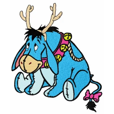 Preview of Eeyore with deer horns embroidery design, featuring a whimsical character suitable for various projects.
