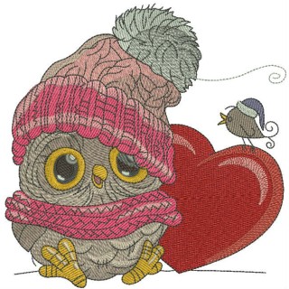 Baby owl with heart 2 embroidery design - Embroidery Design