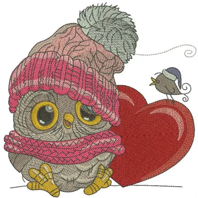 Preview of the Baby Owl with Heart 2 embroidery design, showcasing a cute owl motif ideal for baby onesies and gifts.