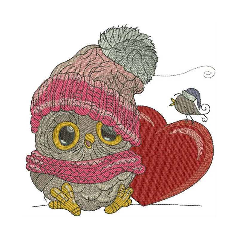 Preview of the Baby Owl with Heart 2 embroidery design, showcasing a cute owl motif ideal for baby onesies and gifts.
