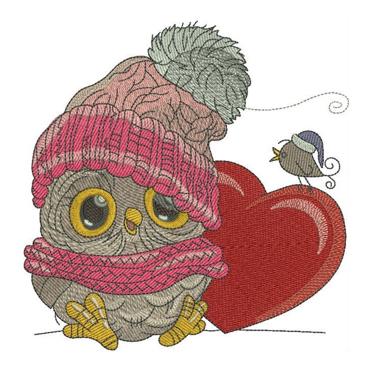 Baby owl with heart 2 embroidery design - Embroidery Design
