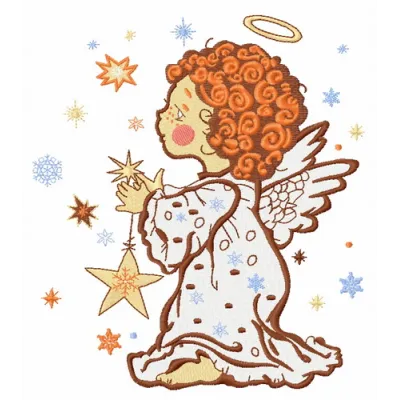 Angel with star embroidery design showcasing detailed stitching patterns for creating beautiful motifs.
