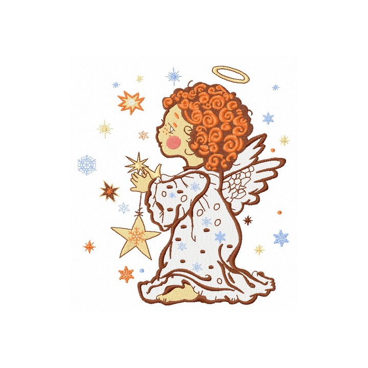 Angel with star embroidery design - Embroidery Design