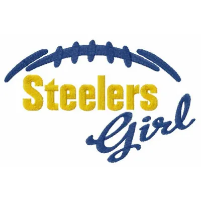 Preview of a Steelers girl embroidery design featuring a spirited girl in team colors, perfect for sports-themed projects.